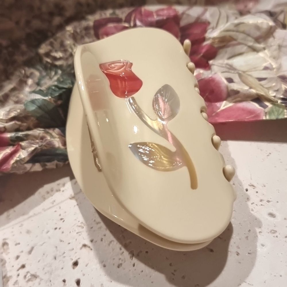Floral Hair Clip - Cream and Red | NWOT - Picture 6 of 9